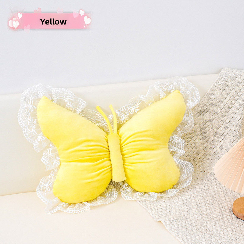 Yellow Elegant Butterfly Lace Throw Pillow 60x45cm Soft Decorative Cushion for