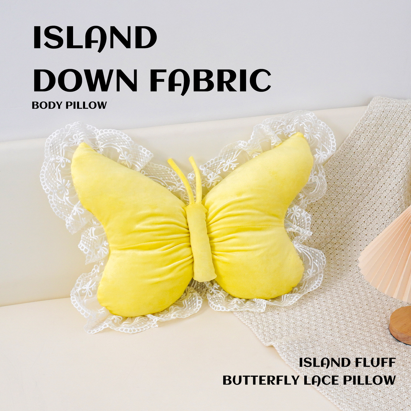 Yellow Elegant Butterfly Lace Throw Pillow 60x45cm Soft Decorative Cushion for view 2