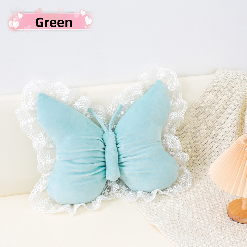 Green Elegant Butterfly Lace Throw Pillow 60x45cm Soft Decorative Cushion for