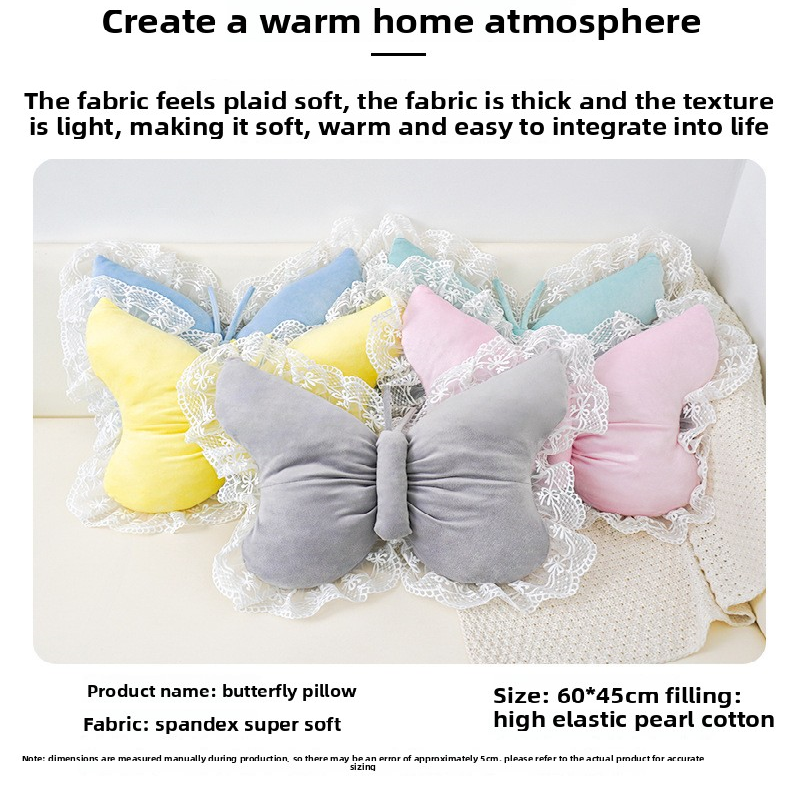 White Elegant Butterfly Lace Throw Pillow 60x45cm Soft Decorative Cushion for view 5