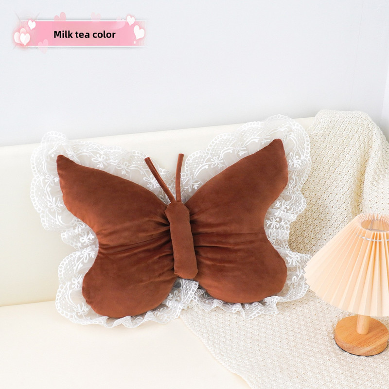 Brown Elegant Butterfly Lace Throw Pillow 60x45cm Soft Decorative Cushion for