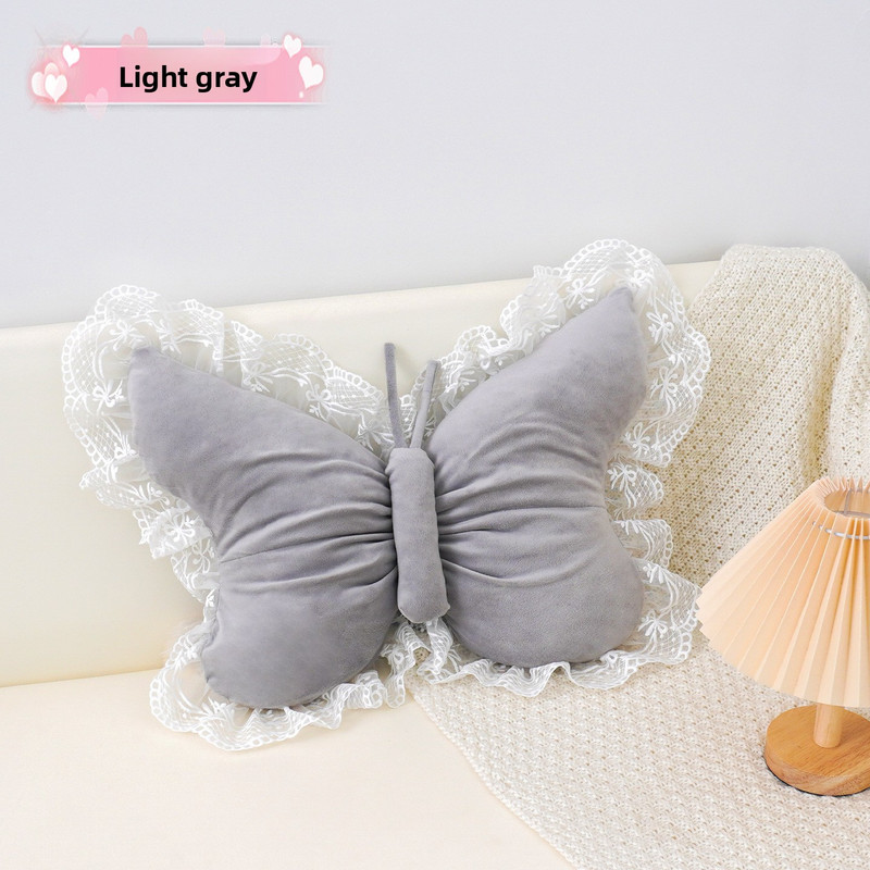 Grey Elegant Butterfly Lace Throw Pillow 60x45cm Soft Decorative Cushion for