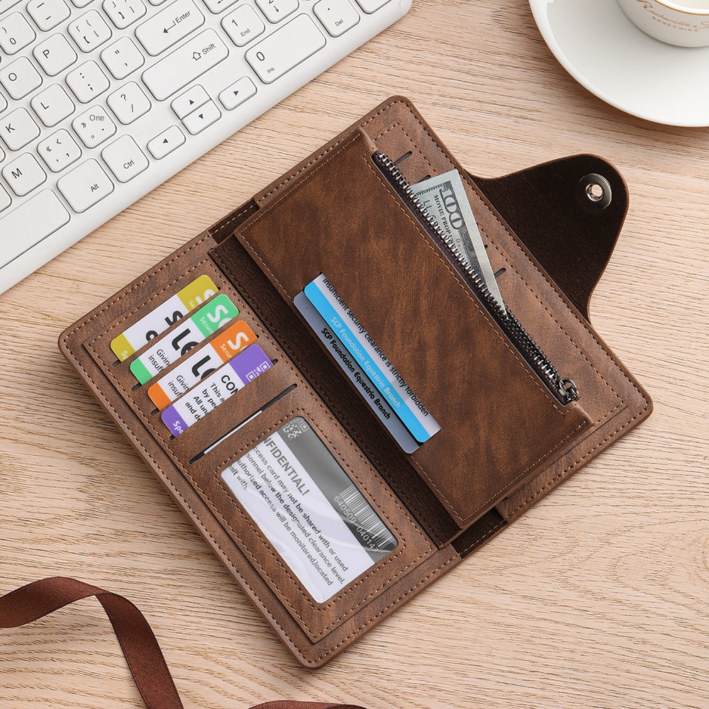 Light coffee Vintage Men's Long Wallet Slim PU Leather Clutch with Multi Card view 2