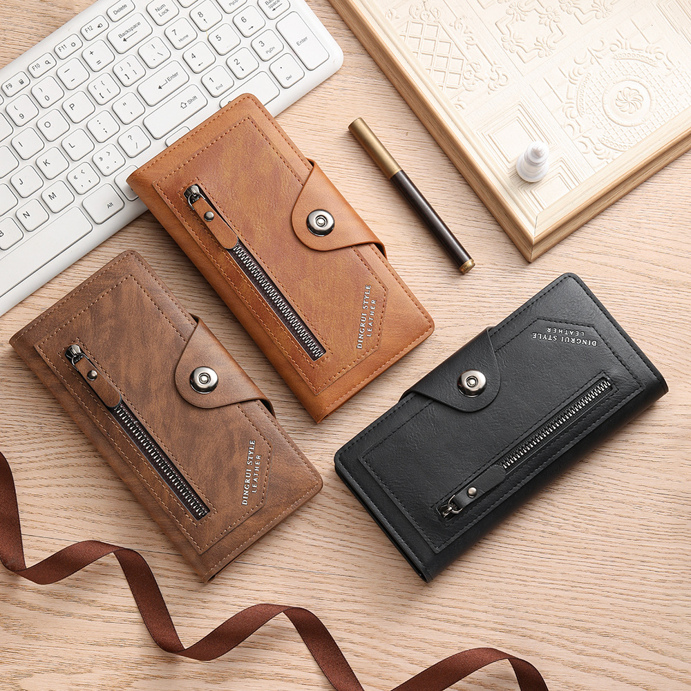 Light coffee Vintage Men's Long Wallet Slim PU Leather Clutch with Multi Card view 4