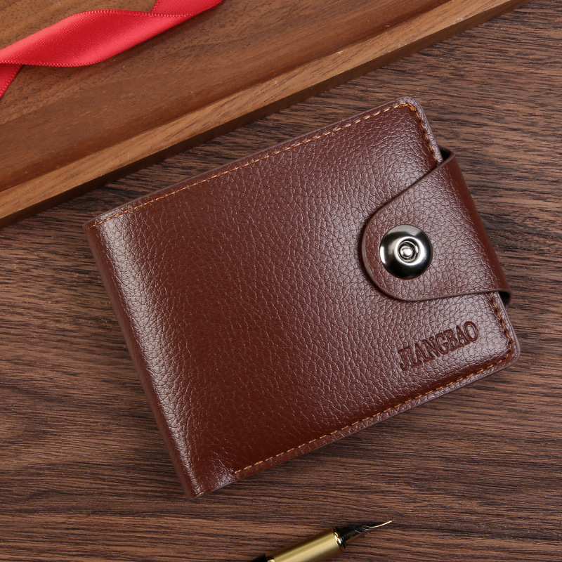 Brown Men's PU Leather Wallet with Magnetic Clasp and Zipper Pocket for Cards