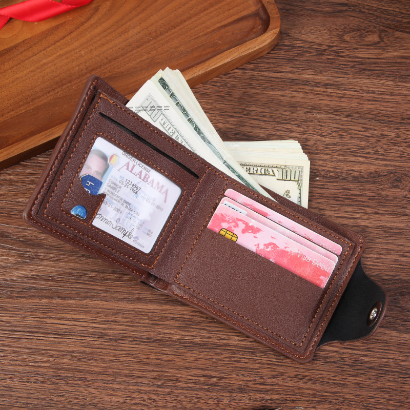 Brown Men's PU Leather Wallet with Magnetic Clasp and Zipper Pocket for Cards view 2