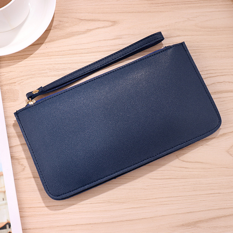 Sapphire blue Women's Soft PU Leather Double-Layer Zip Wallet with Wrist Strap