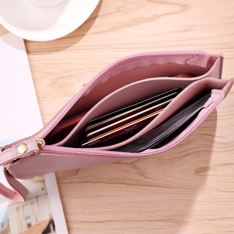 Sapphire blue Women's Soft PU Leather Double-Layer Zip Wallet with Wrist Strap view 3