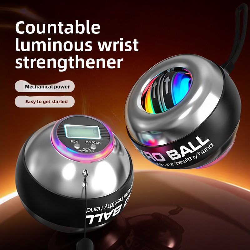 Red LED Gyro Ball Wrist Power Trainer with Digital Counter and Auto-Start Zinc view 2