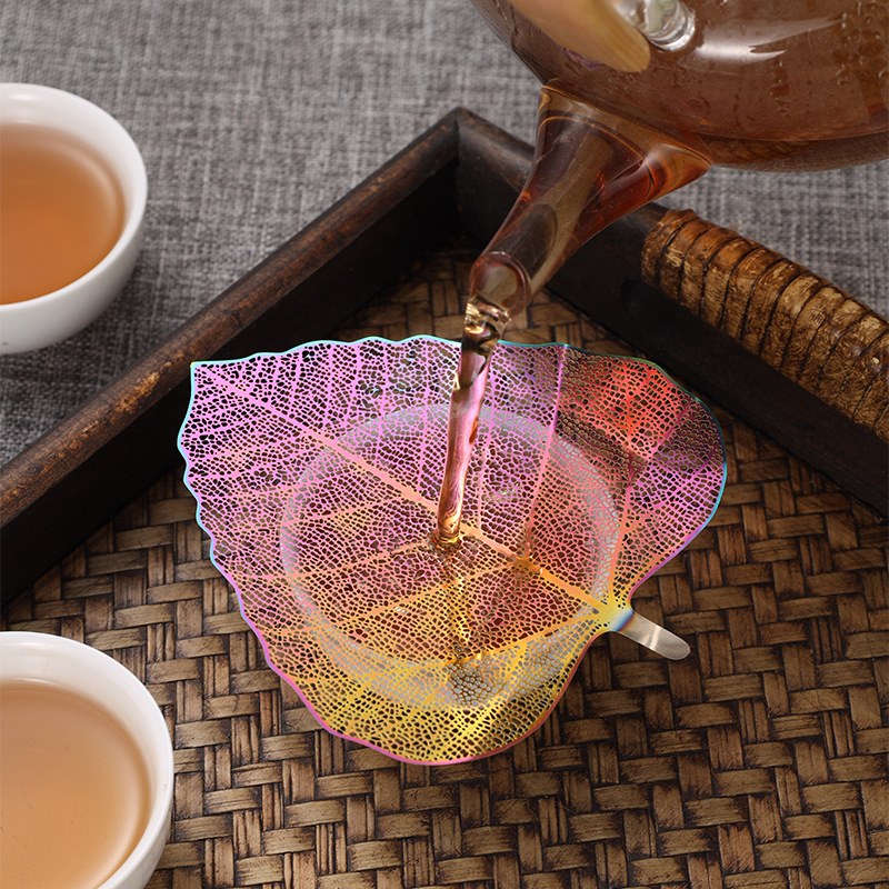 5-PCS Iridescent 304 Stainless Steel Bodhi Leaf Tea Strainer Creative Fine view 4