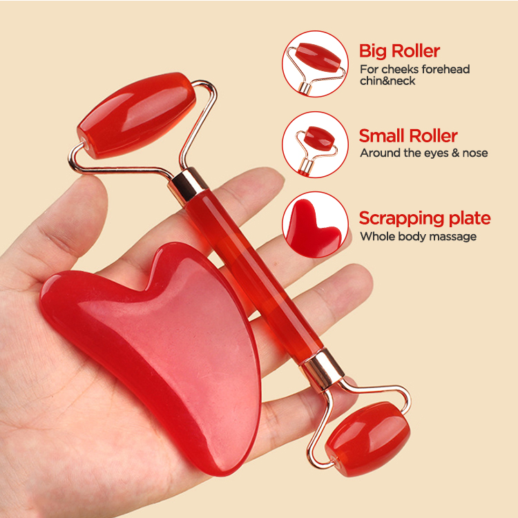 Blue Dual-Head Resin Facial Roller and Heart-Shaped Gua Sha Set for Home SPA view 4