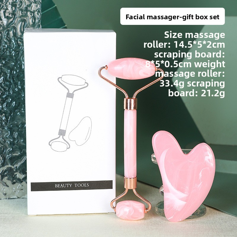 Double pink Dual-Head Resin Facial Roller and Heart-Shaped Gua Sha Set for — image 1