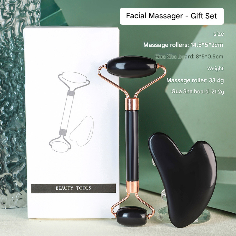 Black Dual-Head Resin Facial Roller and Heart-Shaped Gua Sha Set for Home SPA — image 1