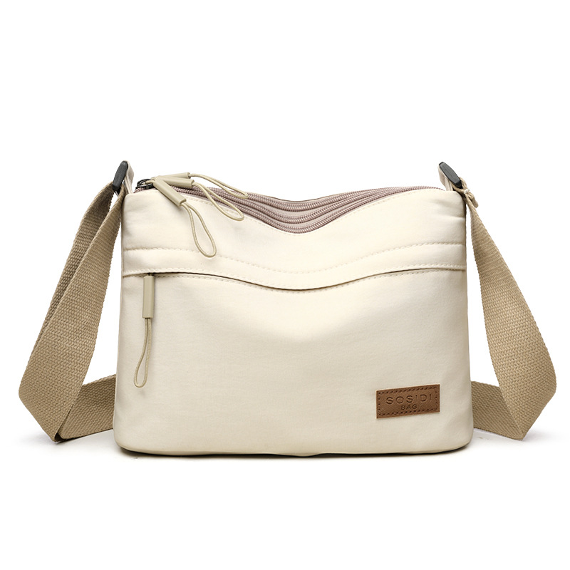 White Women Lightweight Nylon Crossbody Bag with Multiple Pockets Compact