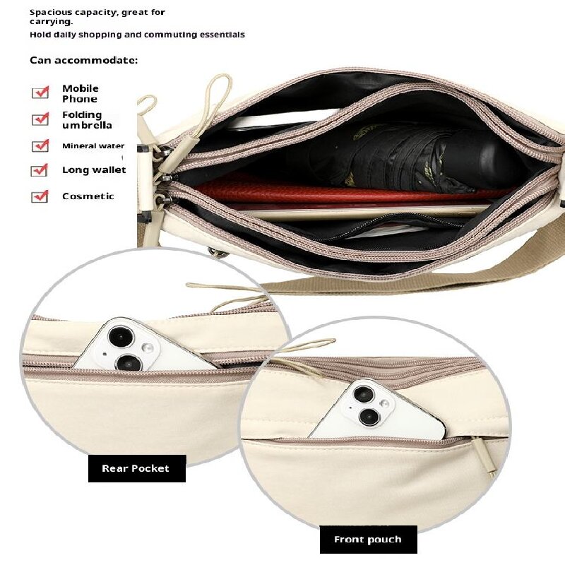 White Women Lightweight Nylon Crossbody Bag with Multiple Pockets Compact view 4