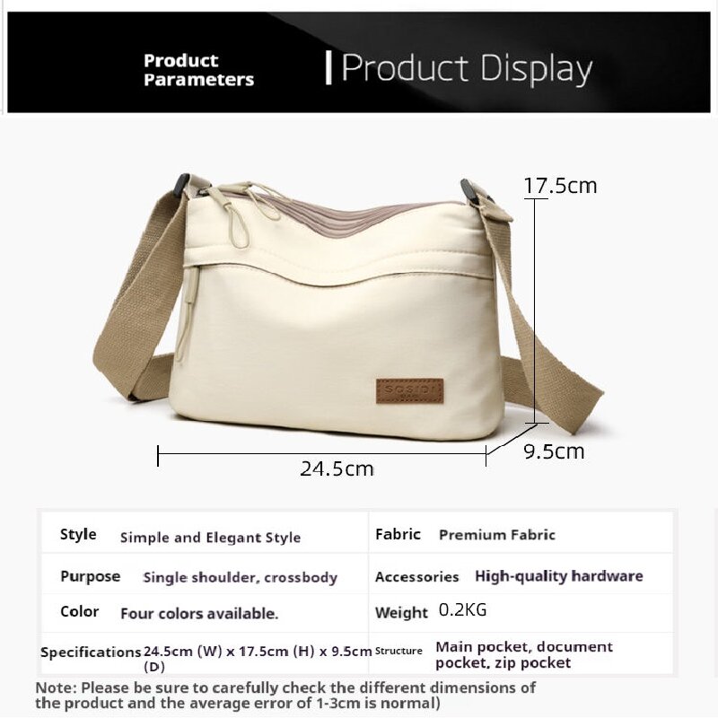 White Women Lightweight Nylon Crossbody Bag with Multiple Pockets Compact view 5