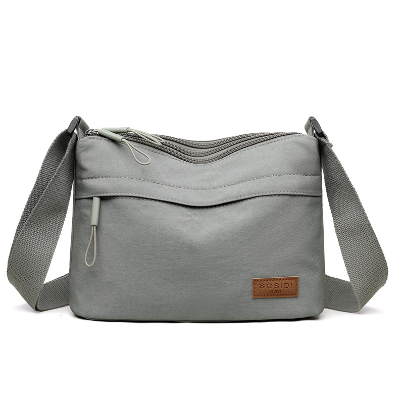 Grey Women Lightweight Nylon Crossbody Bag with Multiple Pockets Compact