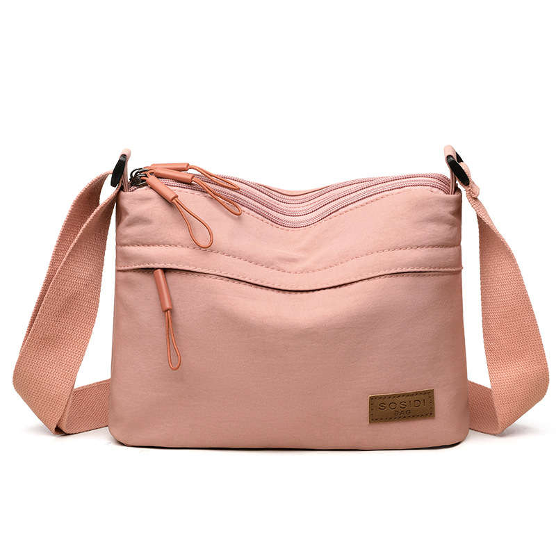 Pink Women Lightweight Nylon Crossbody Bag with Multiple Pockets Compact