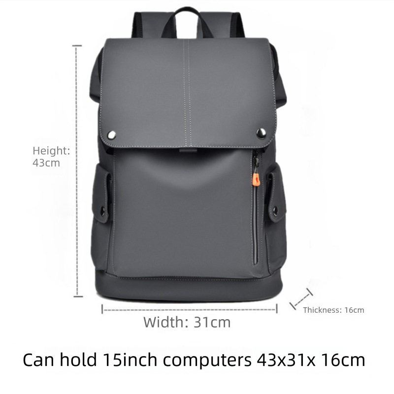 Dark grey Men Large Capacity Business Laptop Backpack Waterproof PU Leather