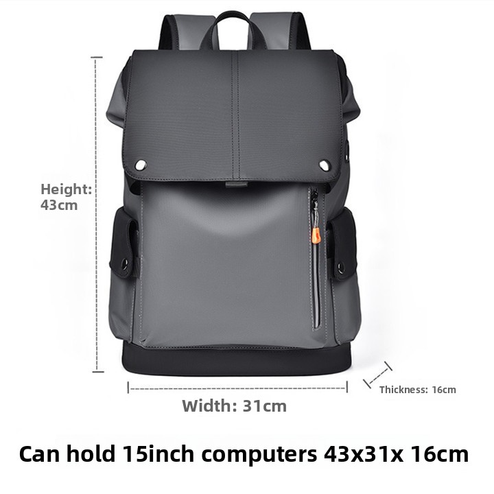 Black and gray Men Large Capacity Business Laptop Backpack Waterproof PU — image 1