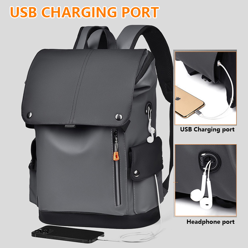 Black Men Large Capacity Business Laptop Backpack Waterproof PU Leather Travel view 2