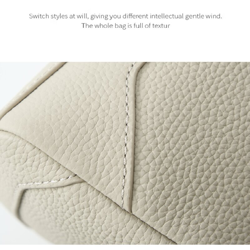 Beige Women Genuine First Layer Cowhide Boston Bag Fashionable Handheld view 3