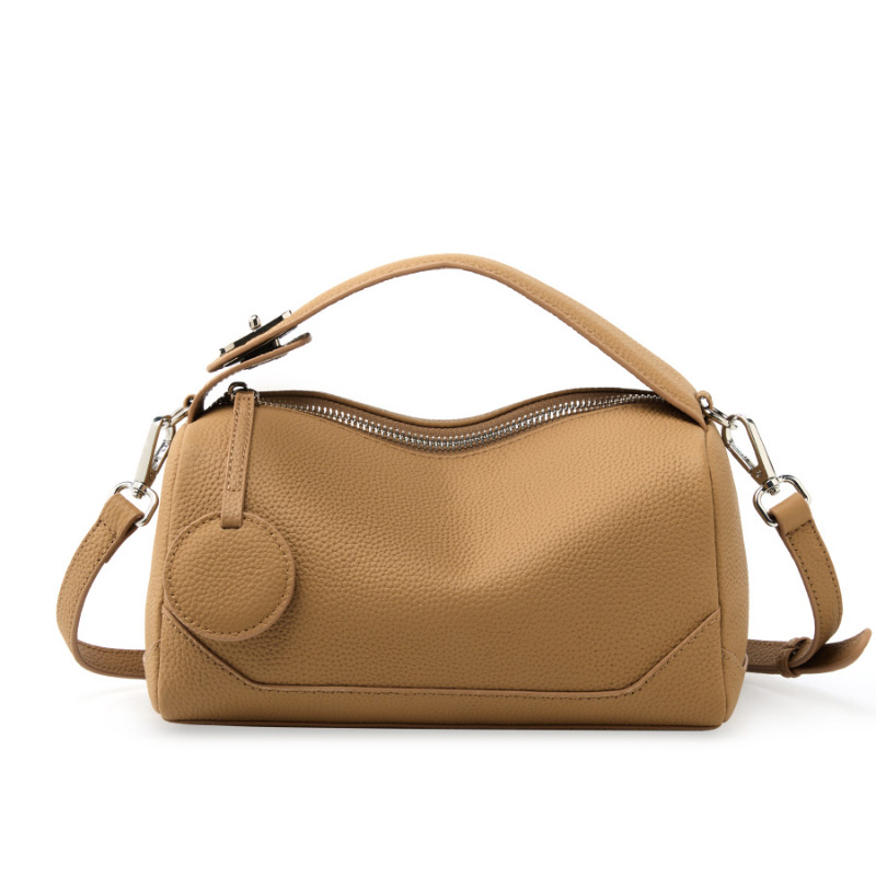 Caramel color Women Genuine First Layer Cowhide Boston Bag Fashionable