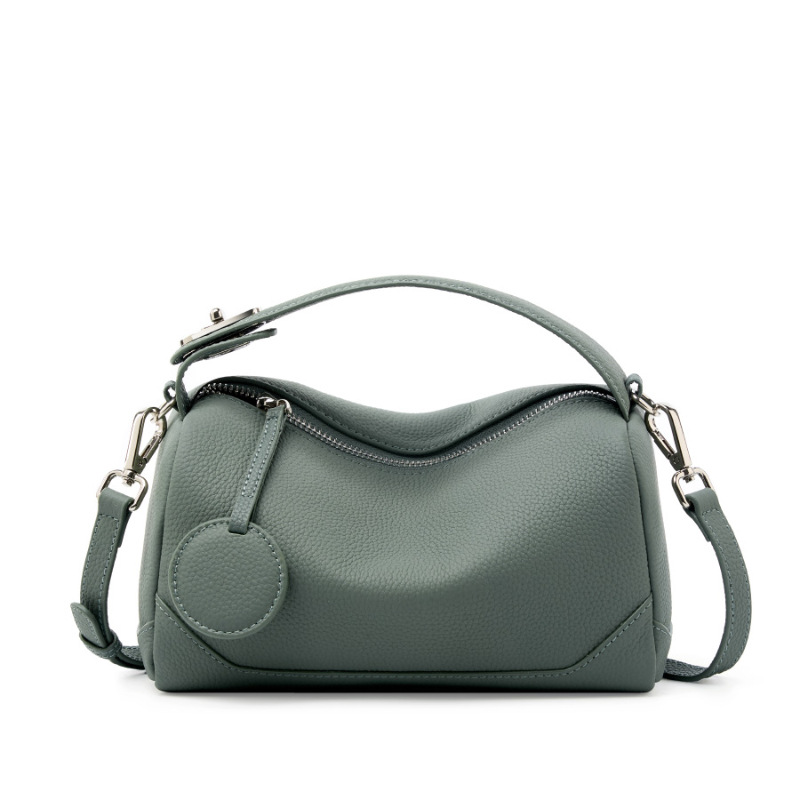 Green Women Genuine First Layer Cowhide Boston Bag Fashionable Handheld