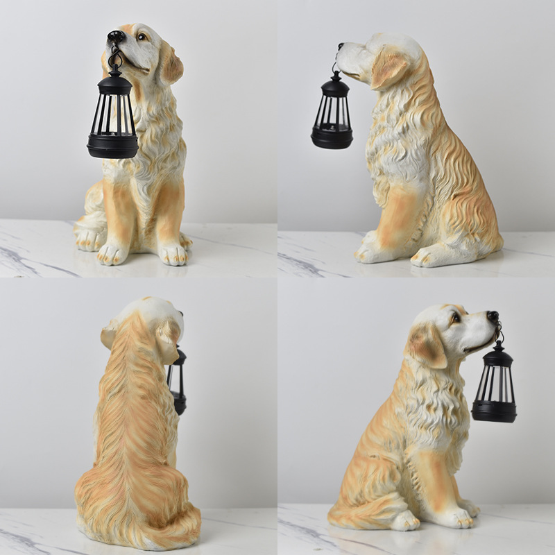 Solar Dog Garden Statue with Lantern Waterproof Resin Puppy Ornament for view 4