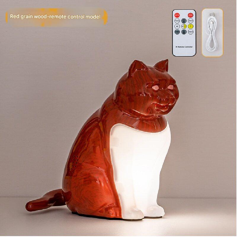 Red Lucky Cat Rechargeable Desk Lamp with Sound and Aromatherapy Function