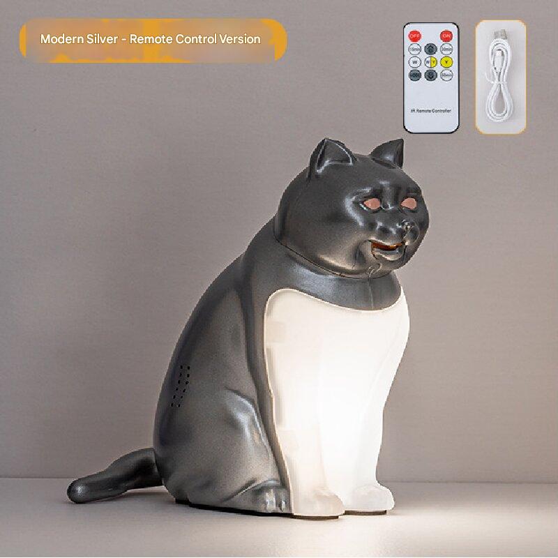 Silver Lucky Cat Rechargeable Desk Lamp with Sound and Aromatherapy Function