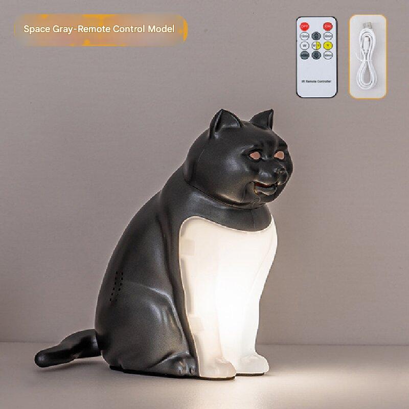 Grey Lucky Cat Rechargeable Desk Lamp with Sound and Aromatherapy Function