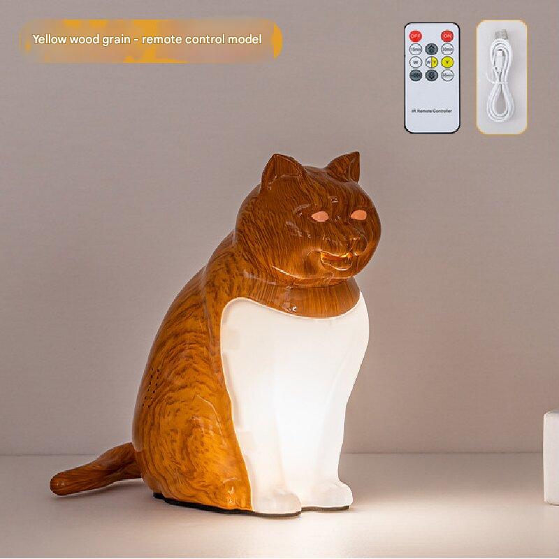 Yellow wood grain Lucky Cat Rechargeable Desk Lamp with Sound and Aromatherapy