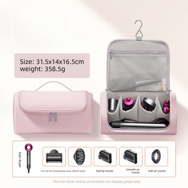 Pink Portable Hair Dryer and Curler Storage Bag Waterproof PU Leather Travel