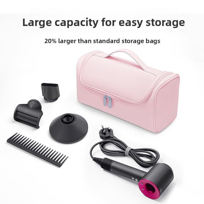 Pink Portable Hair Dryer and Curler Storage Bag Waterproof PU Leather Travel view 4