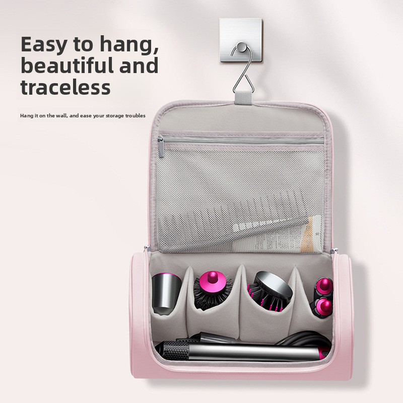 Blue Portable Hair Dryer and Curler Storage Bag Waterproof PU Leather Travel view 2