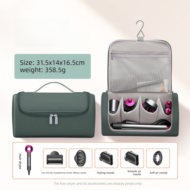 Green Portable Hair Dryer and Curler Storage Bag Waterproof PU Leather Travel