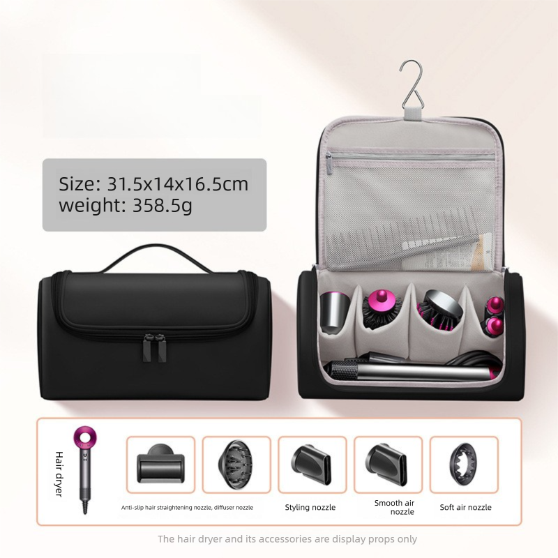 Black Portable Hair Dryer and Curler Storage Bag Waterproof PU Leather Travel
