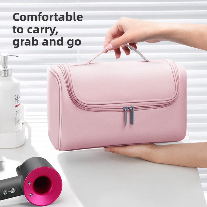 Black Portable Hair Dryer and Curler Storage Bag Waterproof PU Leather Travel view 3