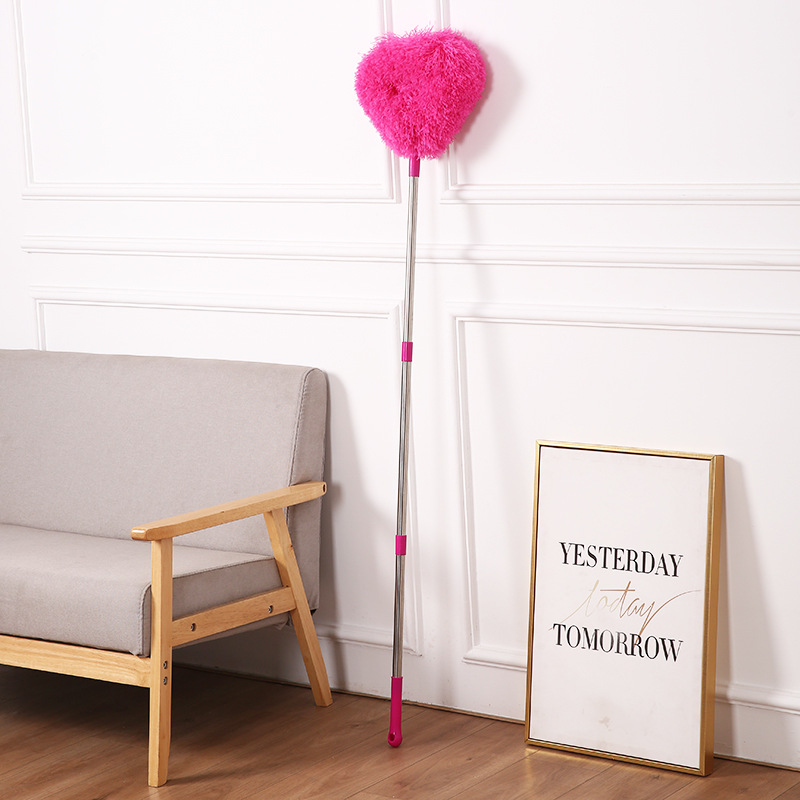 Rose Red Long Handle Ceiling Fan Duster with Hollow Microfiber Head and