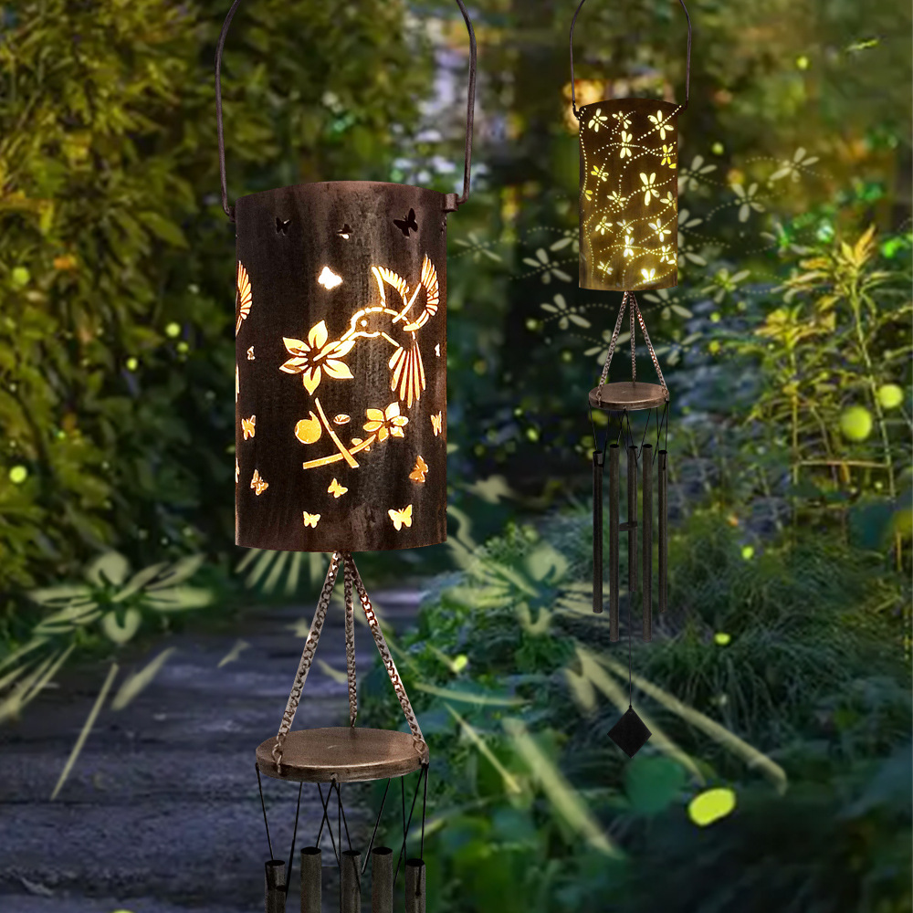 Butterfly Solar Wind Chime Lantern with Iron Art Projection Waterproof view 2