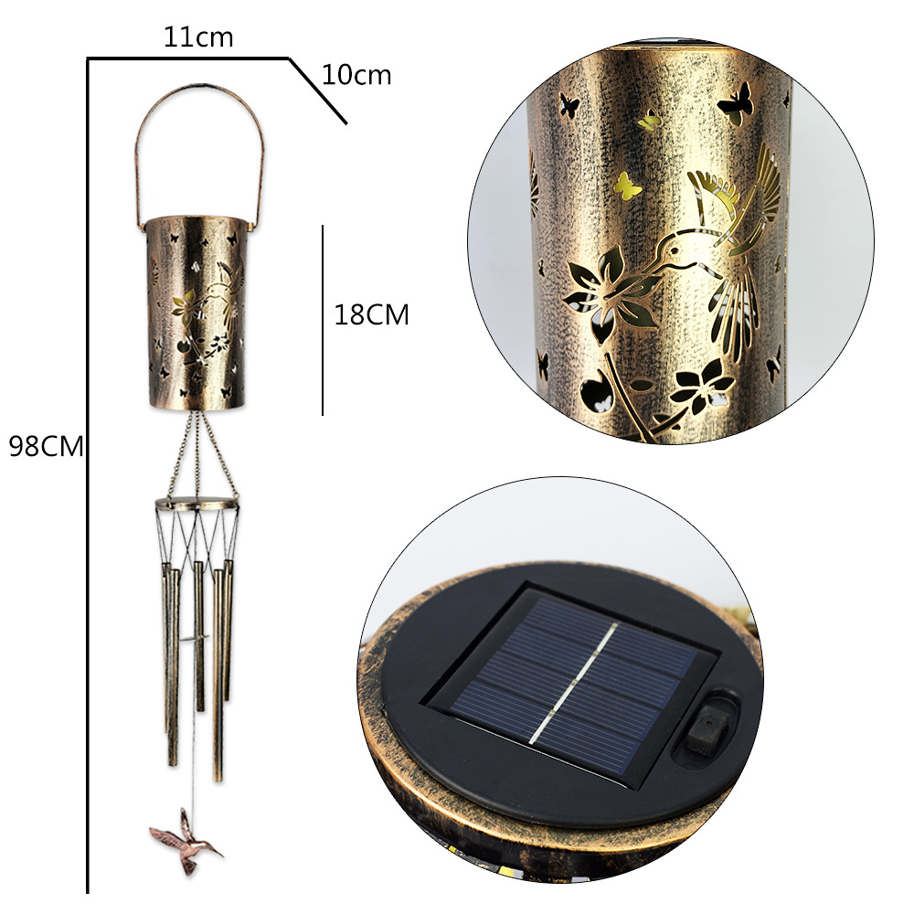 Dragonfly Solar Wind Chime Lantern with Iron Art Projection Waterproof view 3