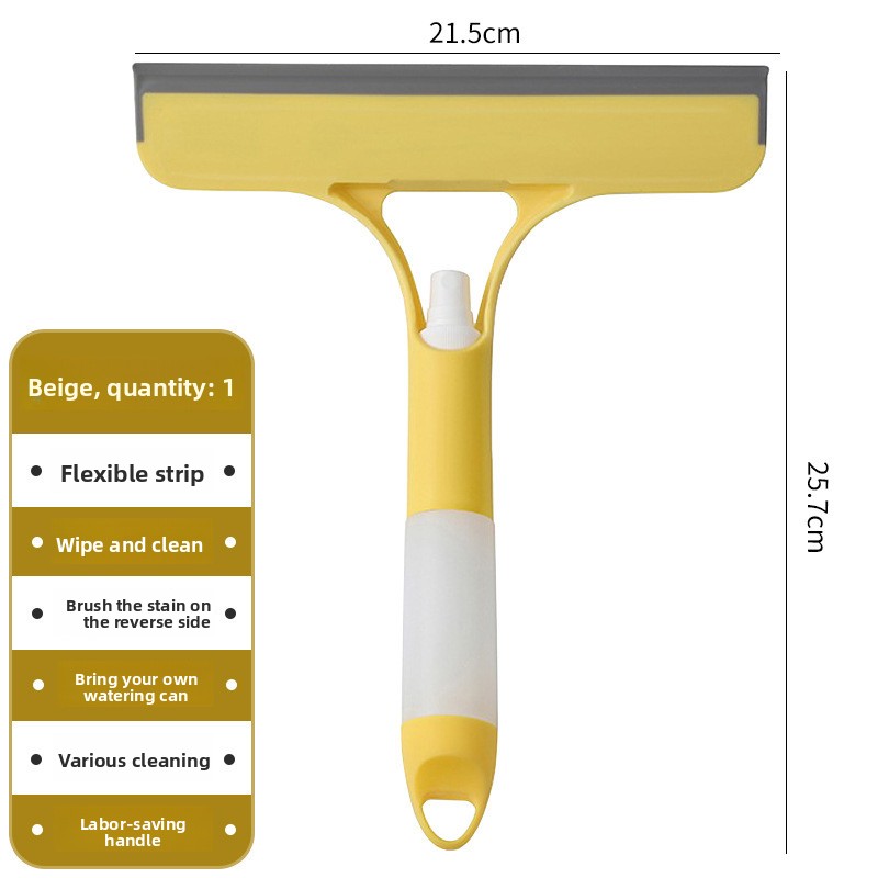 2-PCS Yellow 3-in-1 Window Squeegee with Built-in Spray Bottle and TPR Scraper