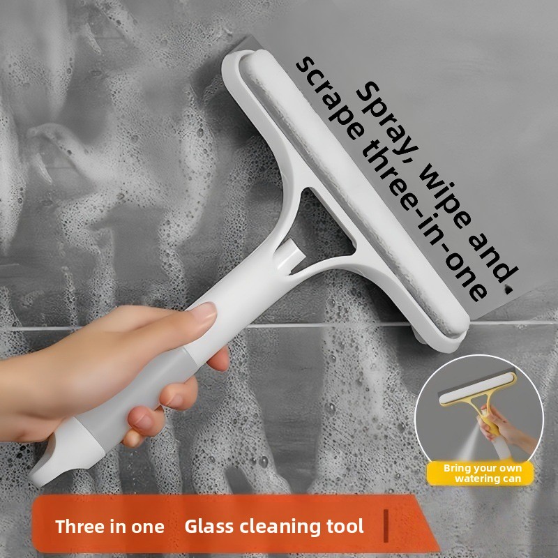 2-PCS Yellow 3-in-1 Window Squeegee with Built-in Spray Bottle and TPR Scraper view 3