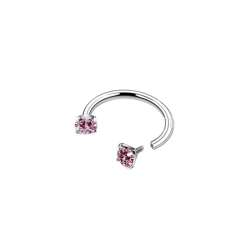 2-PCS Pink G23 Titanium Horseshoe Ring with 5A Zircon Internal Thread for Nose