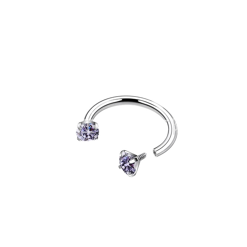 2-PCS Gradient Blue G23 Titanium Horseshoe Ring with 5A Zircon Internal Thread