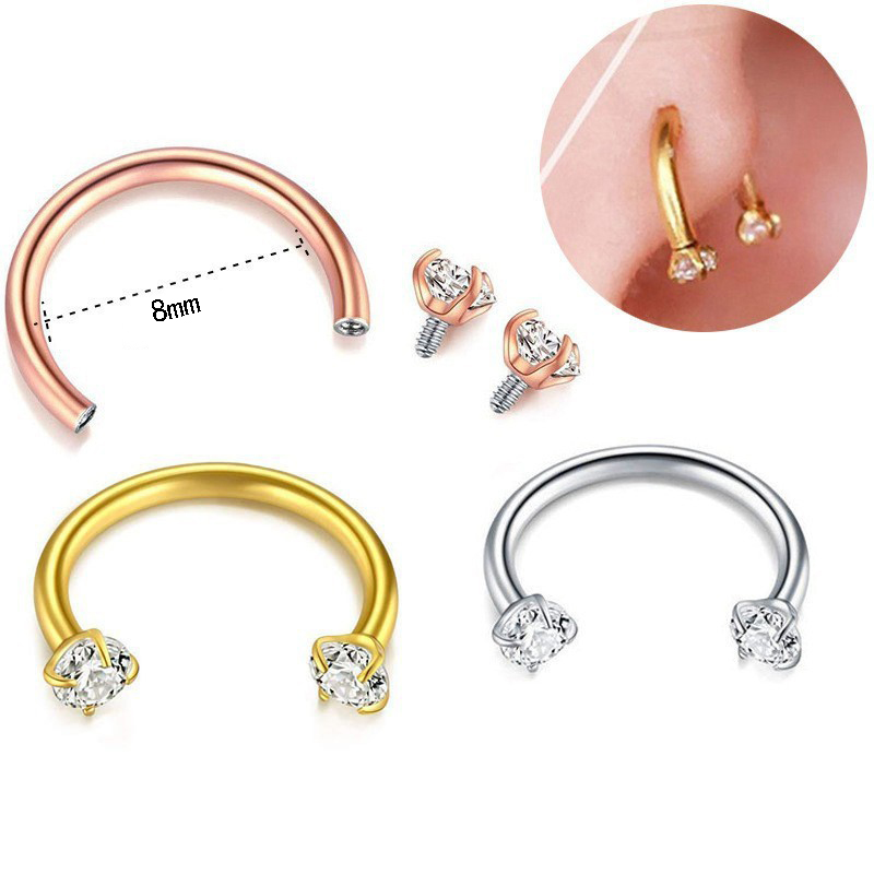 2-PCS Gradient Blue G23 Titanium Horseshoe Ring with 5A Zircon Internal Thread view 3