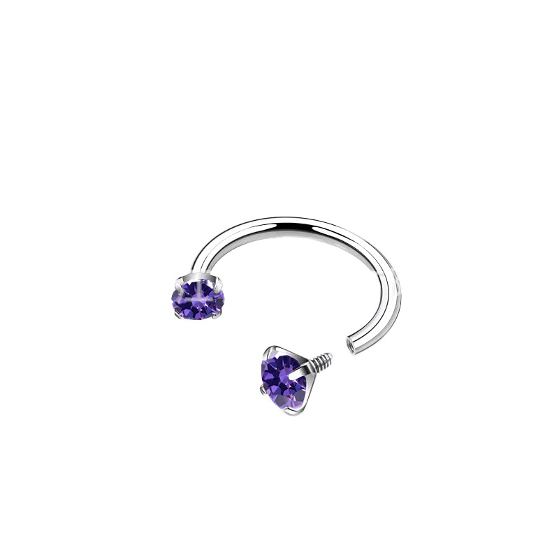 2-PCS Purple orchid G23 Titanium Horseshoe Ring with 5A Zircon Internal Thread