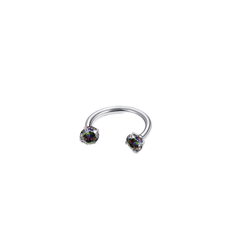 2-PCS Colour G23 Titanium Horseshoe Ring with 5A Zircon Internal Thread for