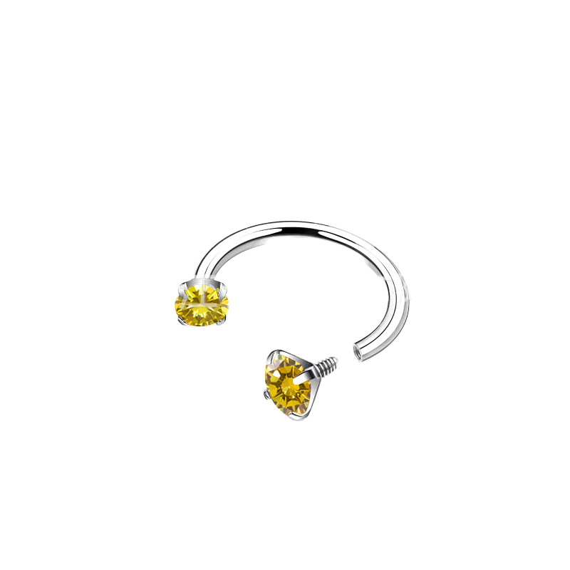 2-PCS golden G23 Titanium Horseshoe Ring with 5A Zircon Internal Thread for